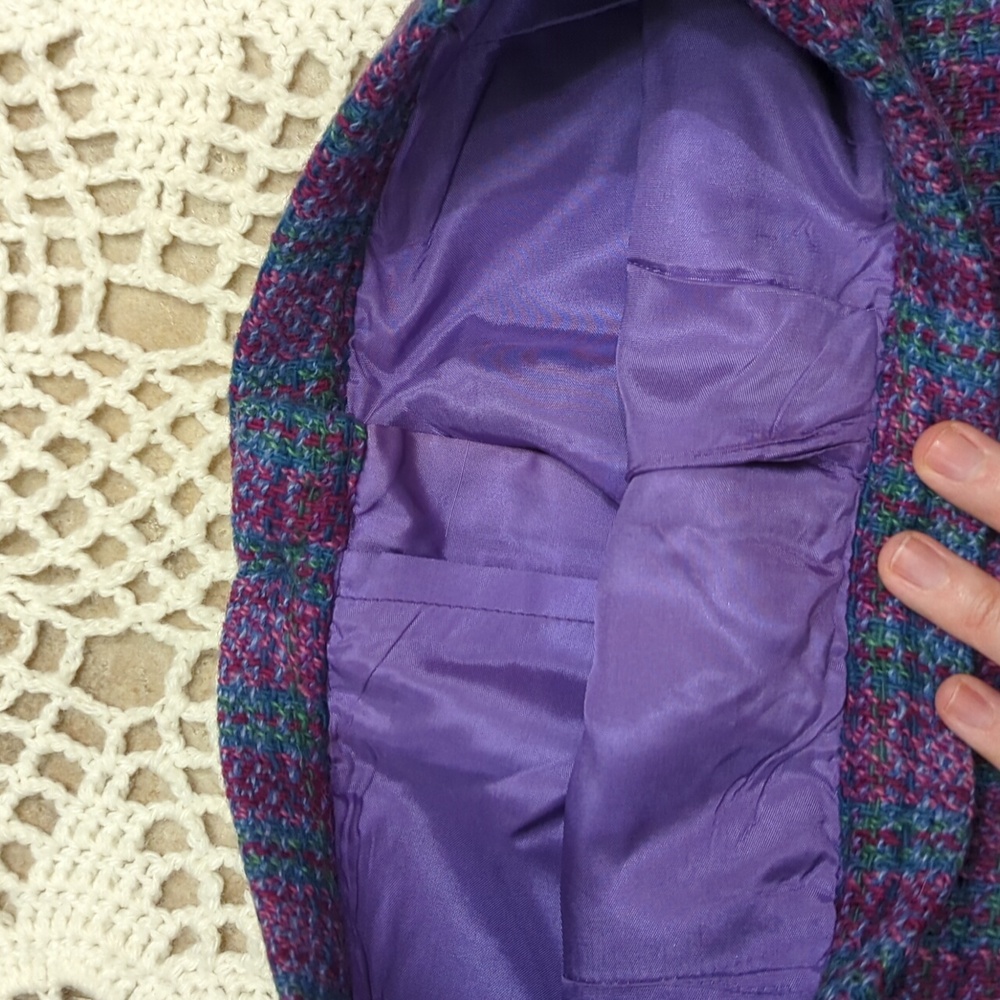 Wool Vintage? Checked Lined Purple Midi Skirt - Picture 4 of 7